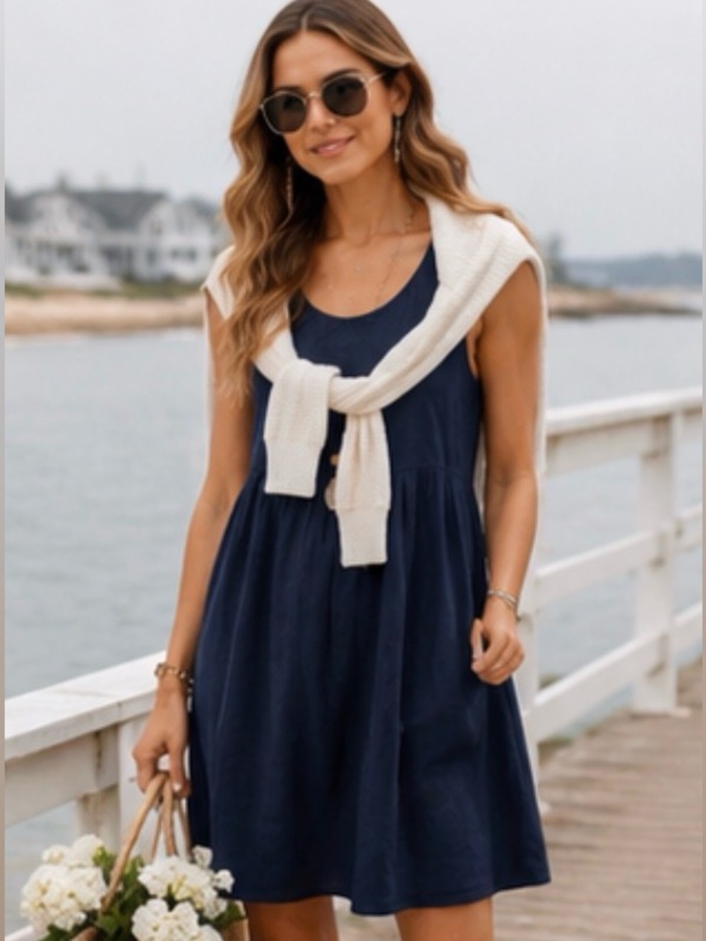 Cotton Navy Sleeveless Dress